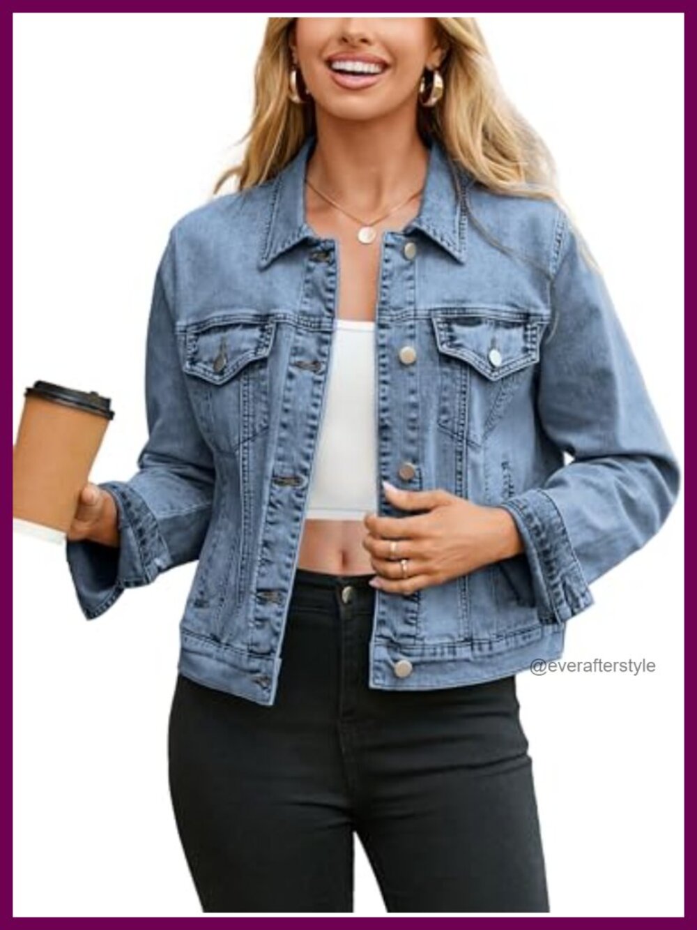 Women's Trendy Denim Jacket Classic Fitted Western Coat with Pockets